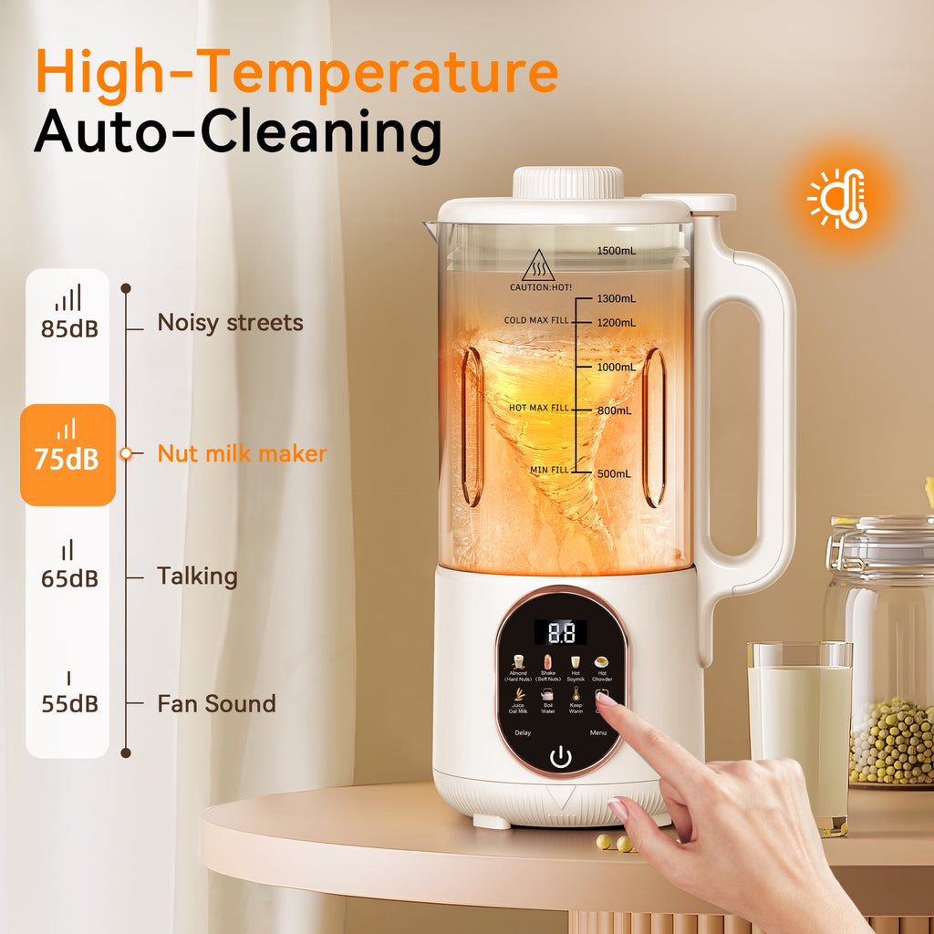 Luxmo 50oz Automatic Nut Milk Maker, Homemade Hot Soy Milk Almond Cow Maker Machine, 10-in-1 Plant-Based & Dairy-Free Beverage Oat Milk Maker with Delay Start, Keep Warm, Boil Water(1500ML)