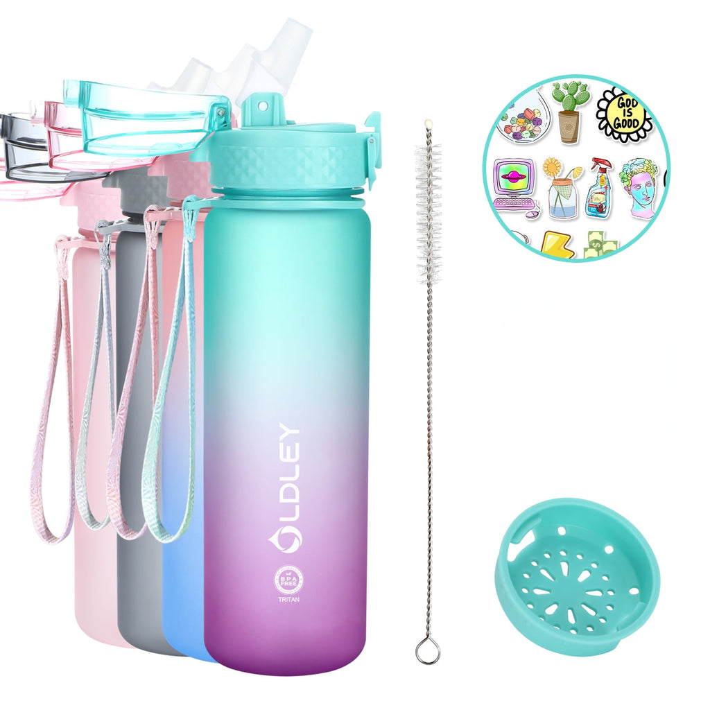 Oldley Transparent Tritan Kids Bottle – 17oz Straw Water Bottle with One-Hand Open Button, Lockable Leak-Proof Lid, Ideal for Daily Hydration