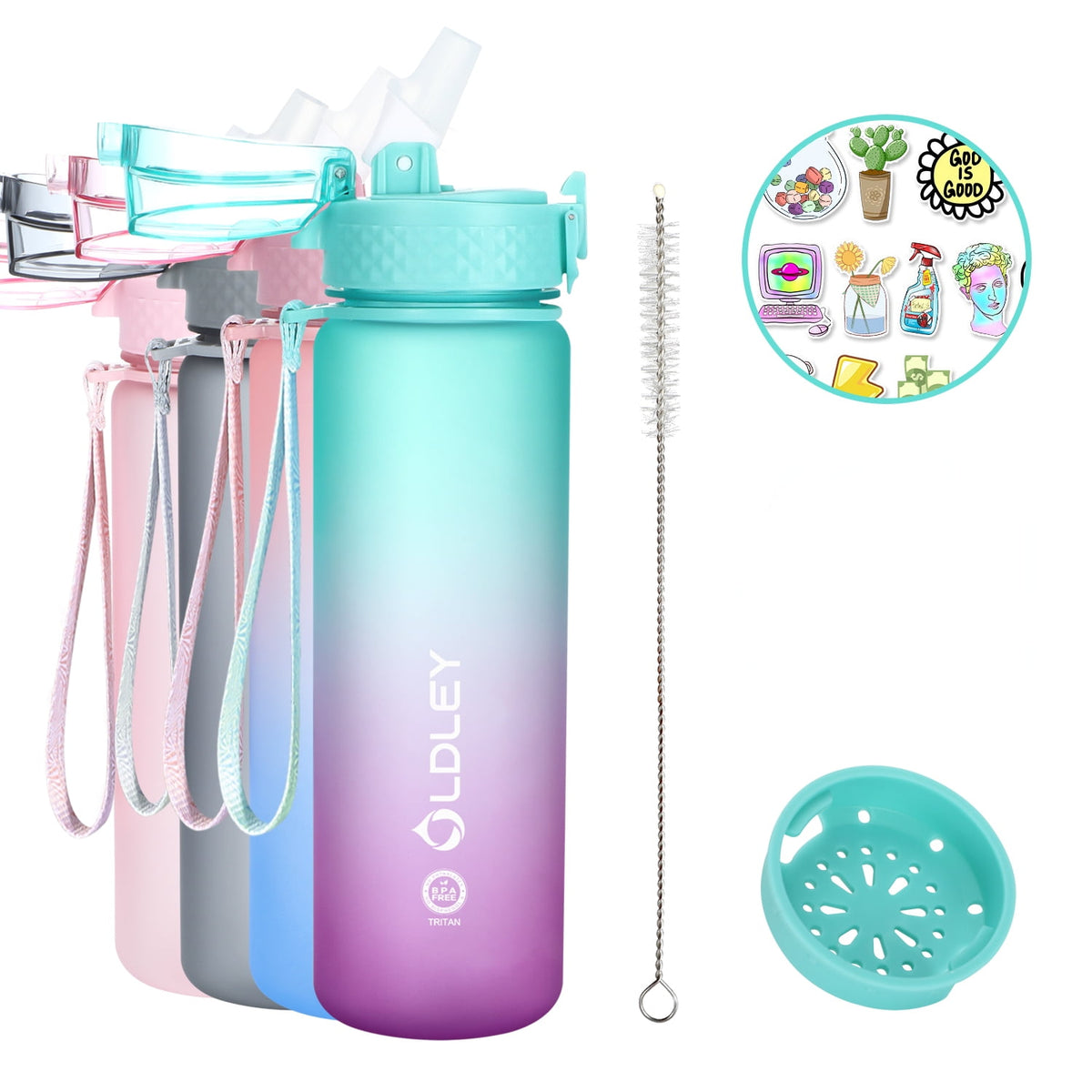 Oldley Transparent Tritan Kids Bottle – 17oz Straw Water Bottle with One-Hand Open Button, Lockable Leak-Proof Lid, Ideal for Daily Hydration