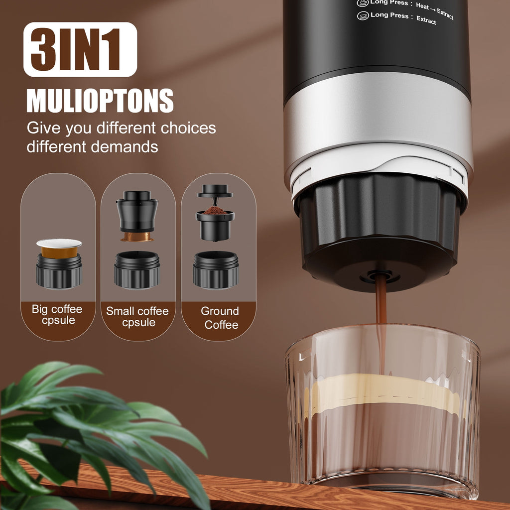 Fimilo Portable Espresso Maker, 3-in-1 20 Bar Mini Coffee Makers with 2 x 7500mAh Battery, Self-Heating Car Coffee Machine Compatible Ground Coffee & Capsules (NS＆DG) for RV, Hiking, Office