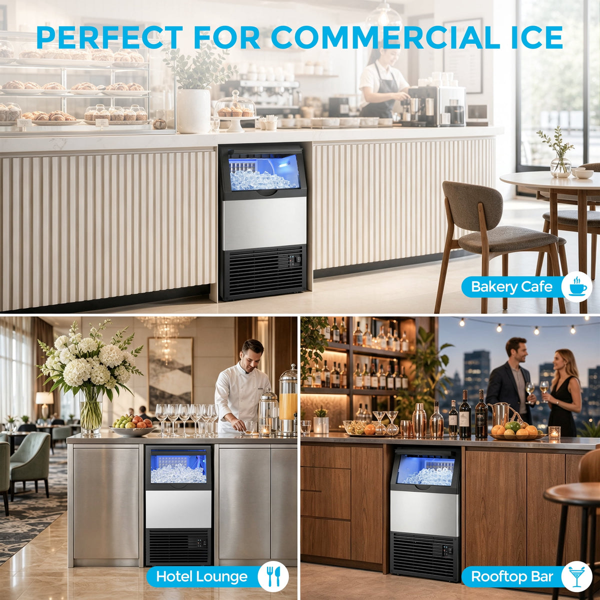 Snowyermine Residential/Commercial Ice Maker, 100 lbs/24H, 33 lb Storage Bin,Built-In or Freestanding Under Counter Ice Machine, Self-Cleaning for Restaurant, Bar, Cafe & Home, Silver