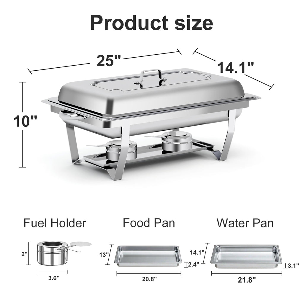 Bluebow 4 Pack Chafing Dishes for Buffet Set, Stainless Steel Catering Chafer, Serving Food Warmer with Lids, Food & Water Pans & Fuel Holders
