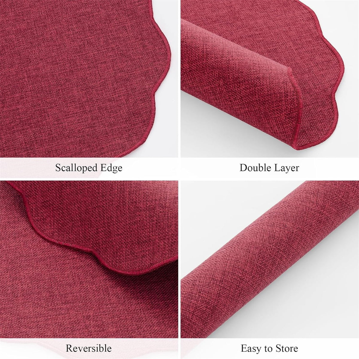 Ileading Scalloped Round Placemats Set of 6 Polyester Linen Blend Washable Non Slip Place Mats Easy Clean Heat Resistant Table Mats for Kitchen Dining Table Decor