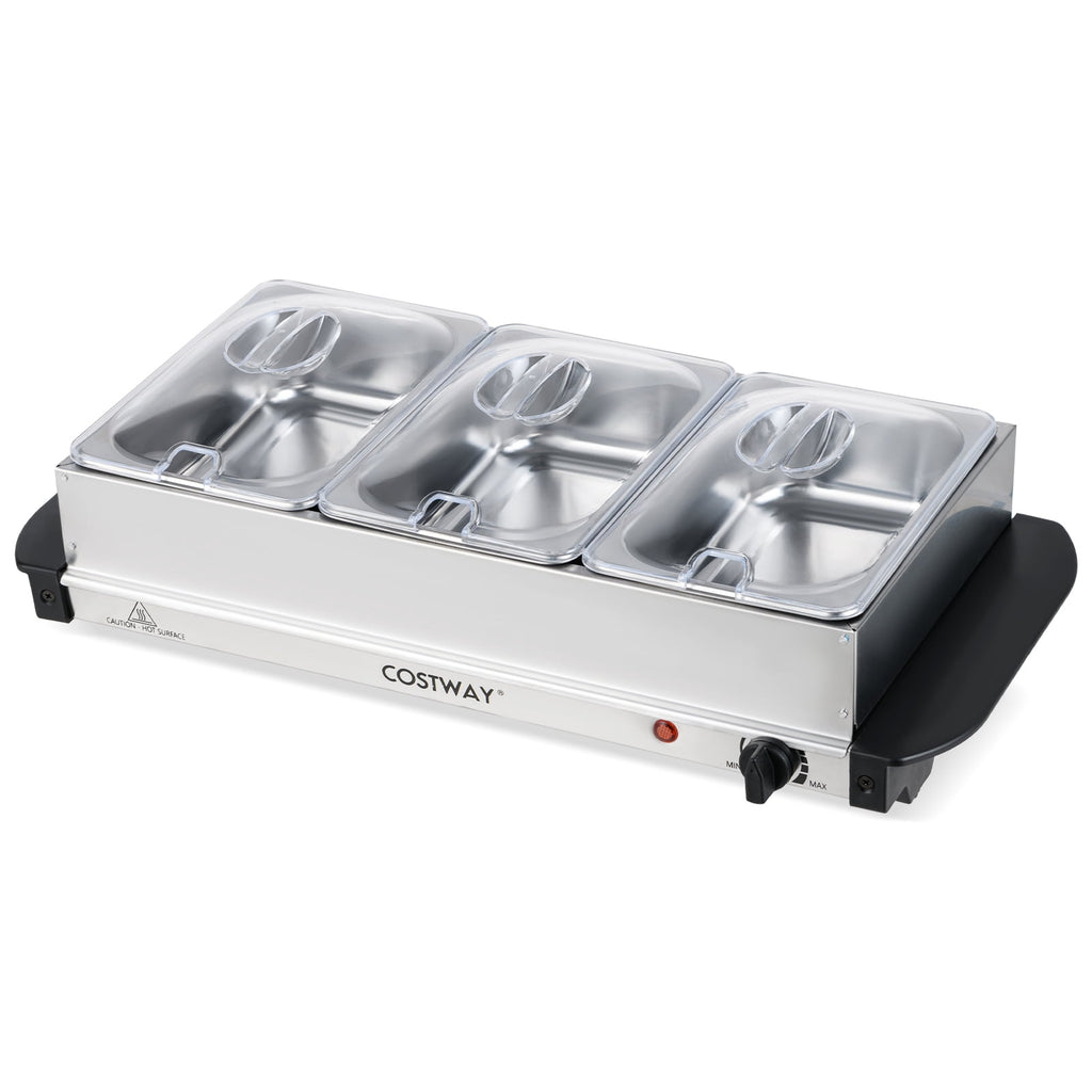 Costway Electric Buffet Server Food Warmer with 3 Removable Trays Adjustable Tempered