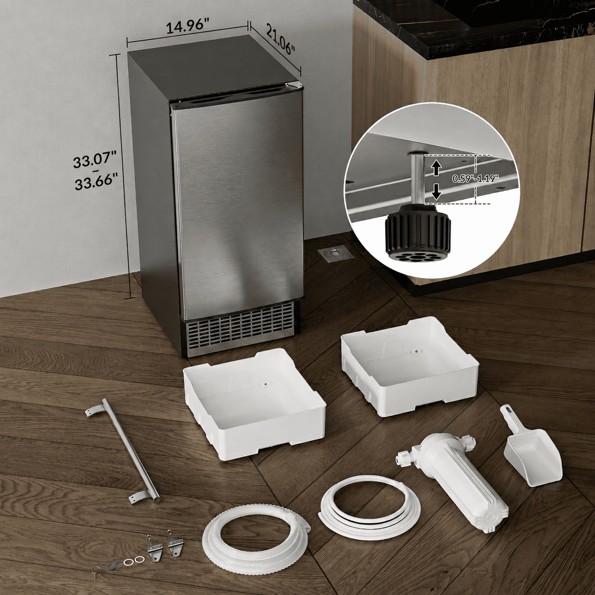RIOXC Gourmet Top Hat Ice Maker 70 lbs, 15 Inch Built-in Undercounter Machine, Spray Tech for Home Bar & Commercial, ETL