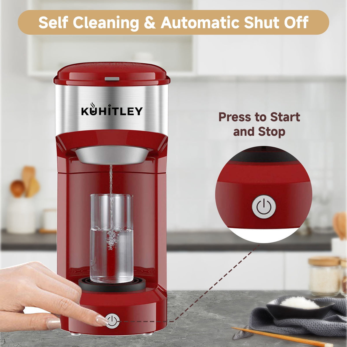 MINI Single Serve Coffee Maker,Instant Coffee Maker One Cup for K Cup & Ground Coffee,Portable Capsule Coffee Machine with 6 to 14oz Reservoir,90 Seconds Fast Brewing and One Button Operation