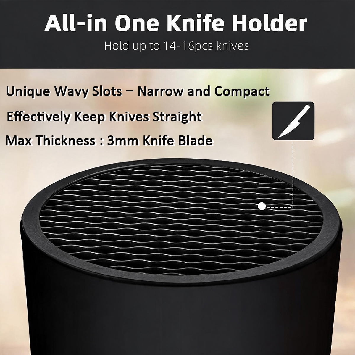 MYVIT Kitchen Knife Holder without Knives Round Empty Knife Block Holder for Countertop Storage Organizer,Black