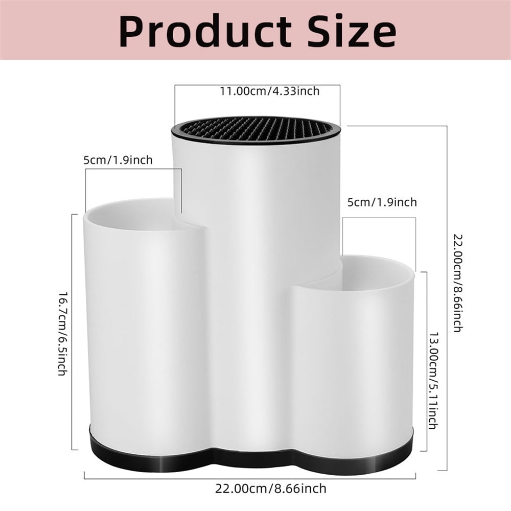 Knife Holder Kitchen 2-in-1 Universal Block without Knives Silverware Storage Stand with Drain Hole,for Countertop and Cabinet Drawer,White