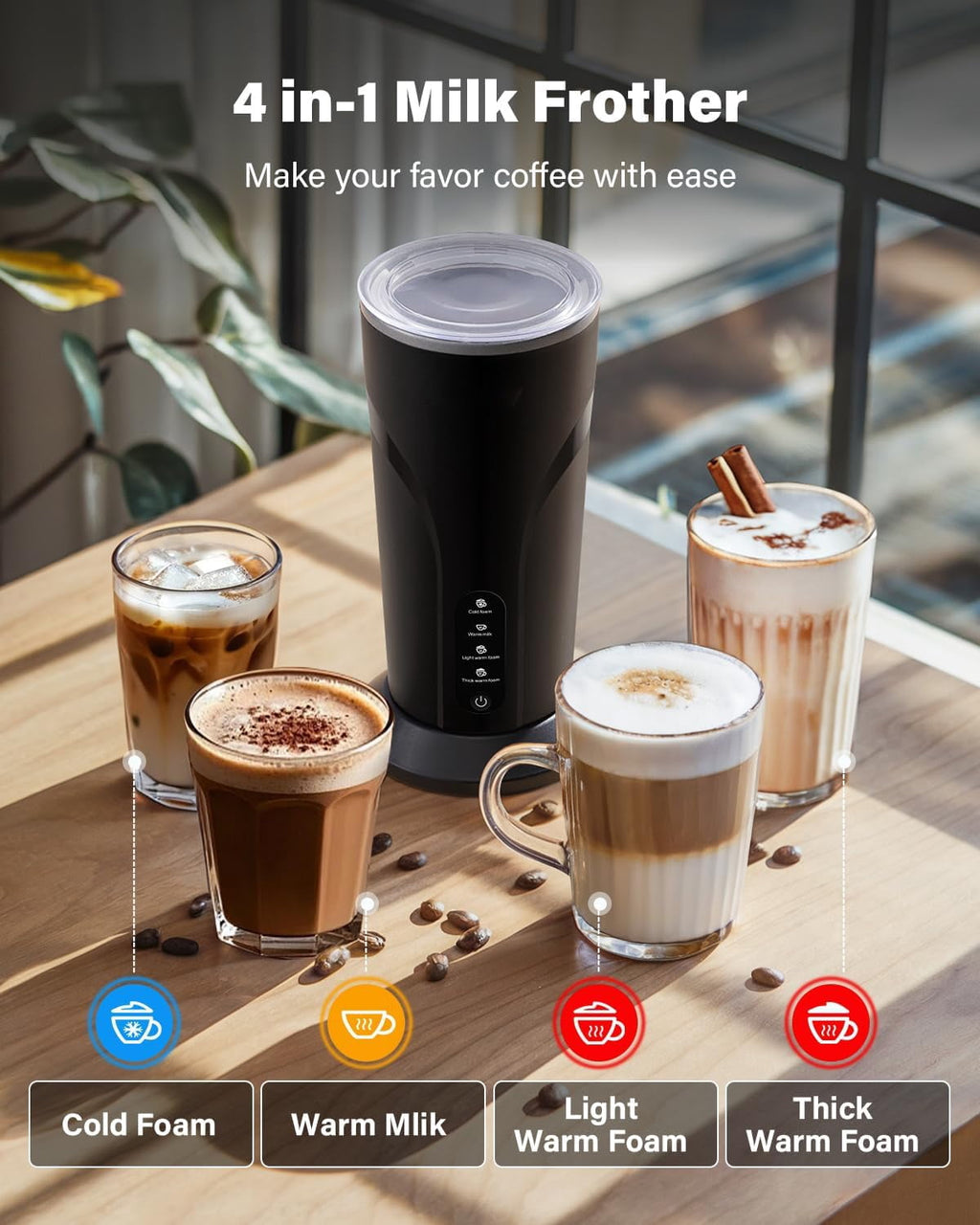 Automatic Milk Frother & Steamer, 4-in-1 Hot Cold Foam Maker – 10oz with 30-Min Keep Warm, Strix Temp Control, Non-Stick