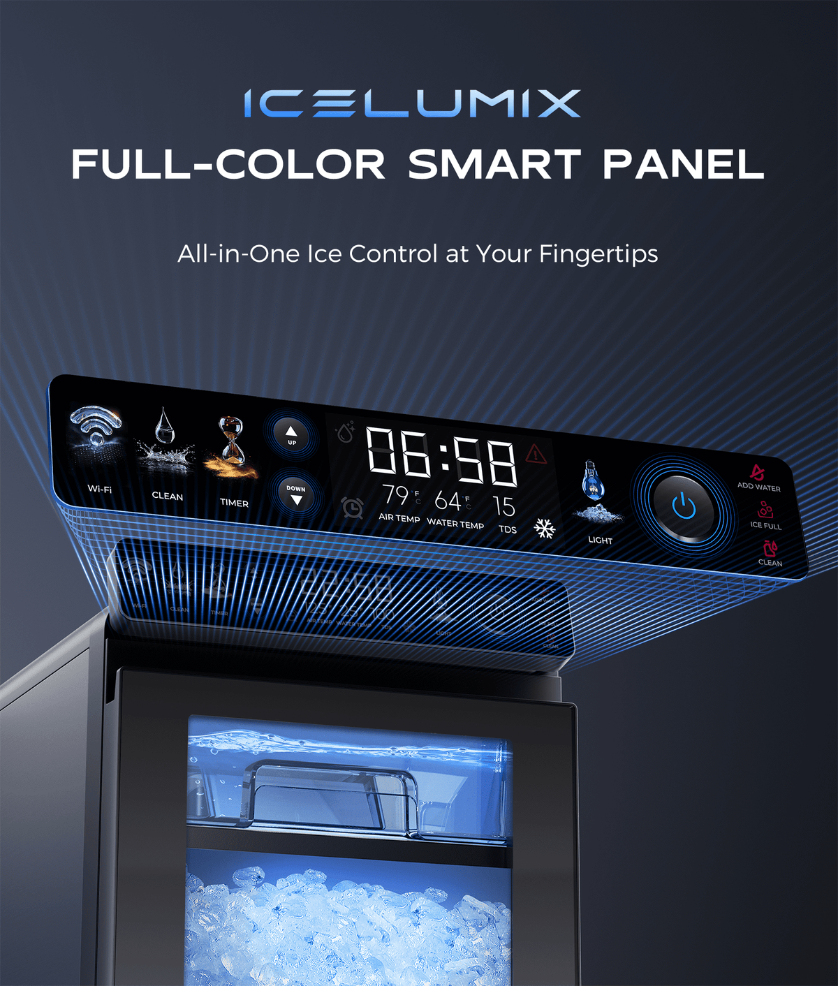 Ecozy Chillio Nugget Ice Maker Countertop with App Control, Smart Pebble Sonic Ice Machine, 44LBS/24H Soft Chewable Pellet Ice