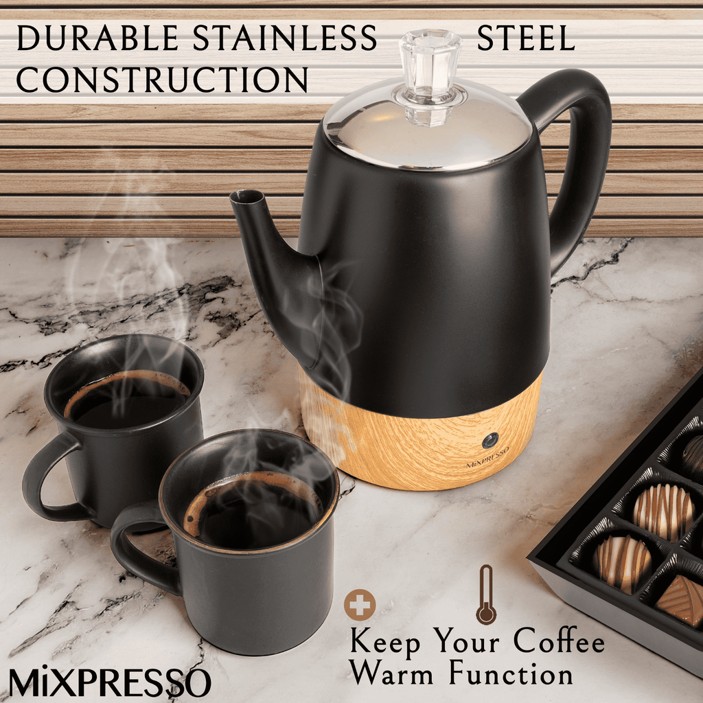 Mixpresso Percolator Coffee Pot Electric 10 Cup, Stainless Steel Coffee Maker, Coffee Percolator Electric With Keep Warm Function, 10 Cups Stainless Steel Perculator With Basket (Shiny Blue)
