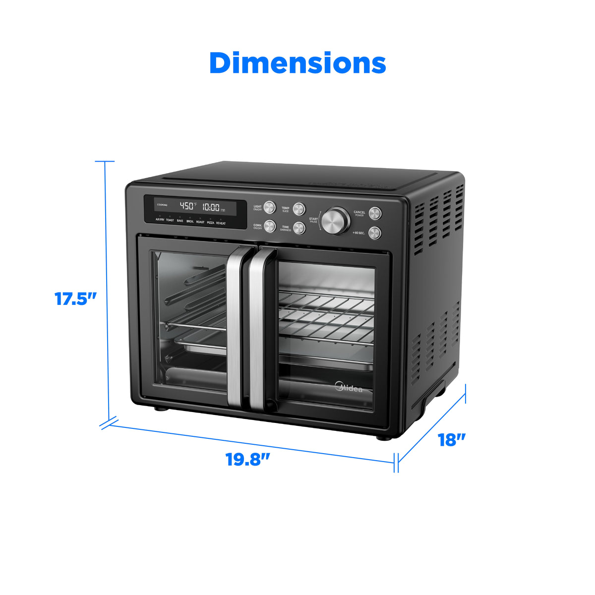 Midea Flexify French Door 1750W 26.4 Qt Black Toaster Oven