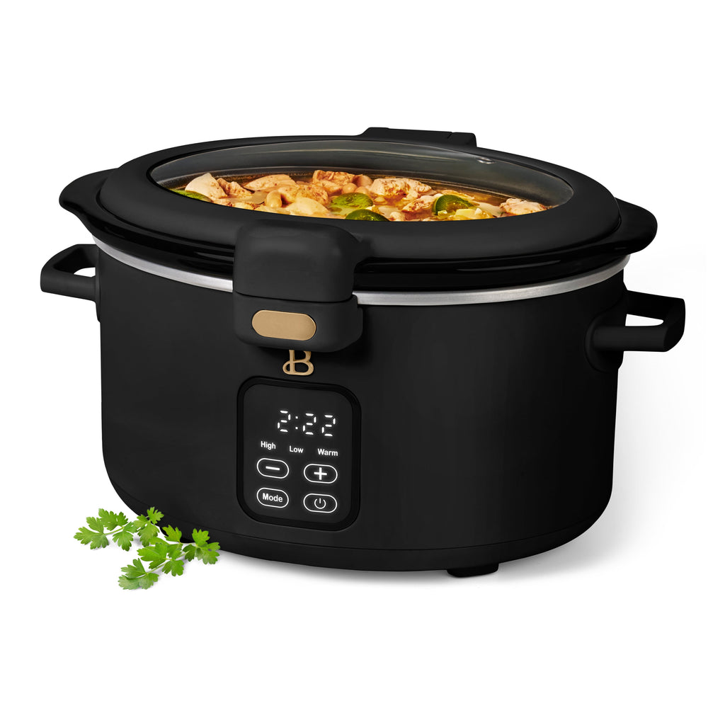 Beautiful 4 Qt Digital Slow Cooker with Hinged Locking Lid, Thyme Green by Drew Barrymore