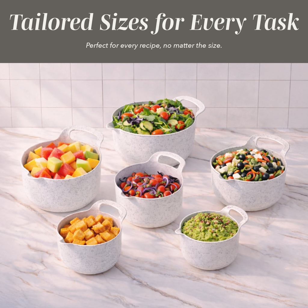 COOK WITH COLOR Mixing Bowls Set, 4-Piece Non-Slip Mixing Bowls with Pour Spouts & Handles, Black Speckled