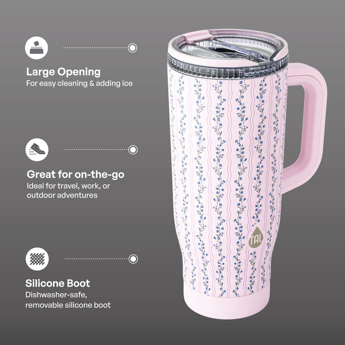 TAL 32oz Stainless Steel Skye Tumbler with Flip-Up Straw, Black