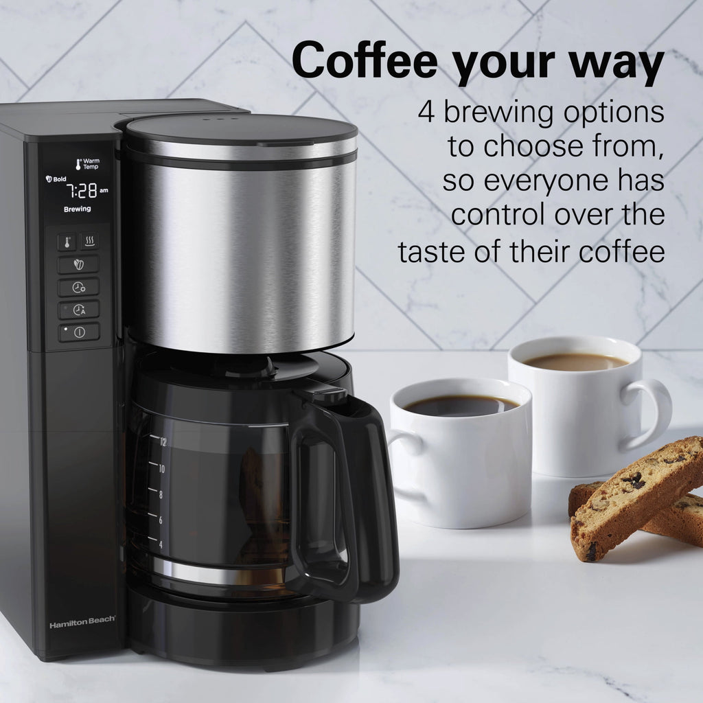 Hamilton Beach Premium 12-Cup Programmable Drip Coffee Maker Machine with Glass Coffee Pot, Black