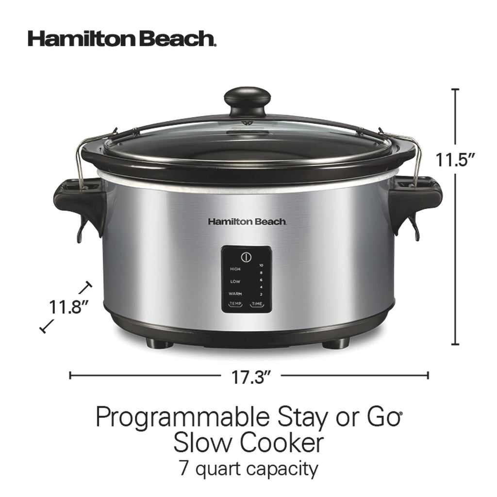 Hamilton Beach 7 Qt Programmable Slow Cooker, Stoneware Crock with Removable Pot, Stainless Steel