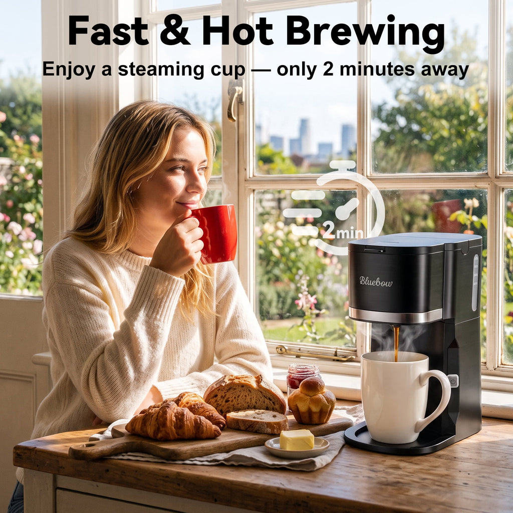 3 in 1 Single Serve Coffee Maker, Instant Coffee Maker One Cup for K Cup & Ground Coffee & Tea, Capsule Coffee Machine with 6-12oz Brew Size Reservoir, Fast Brewing and One Button, Black