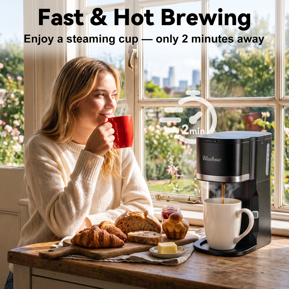 3 in 1 Single Serve Coffee Maker, Instant Coffee Maker One Cup for K Cup & Ground Coffee & Tea, Capsule Coffee Machine with 6-12oz Brew Size Reservoir, Fast Brewing and One Button, Black