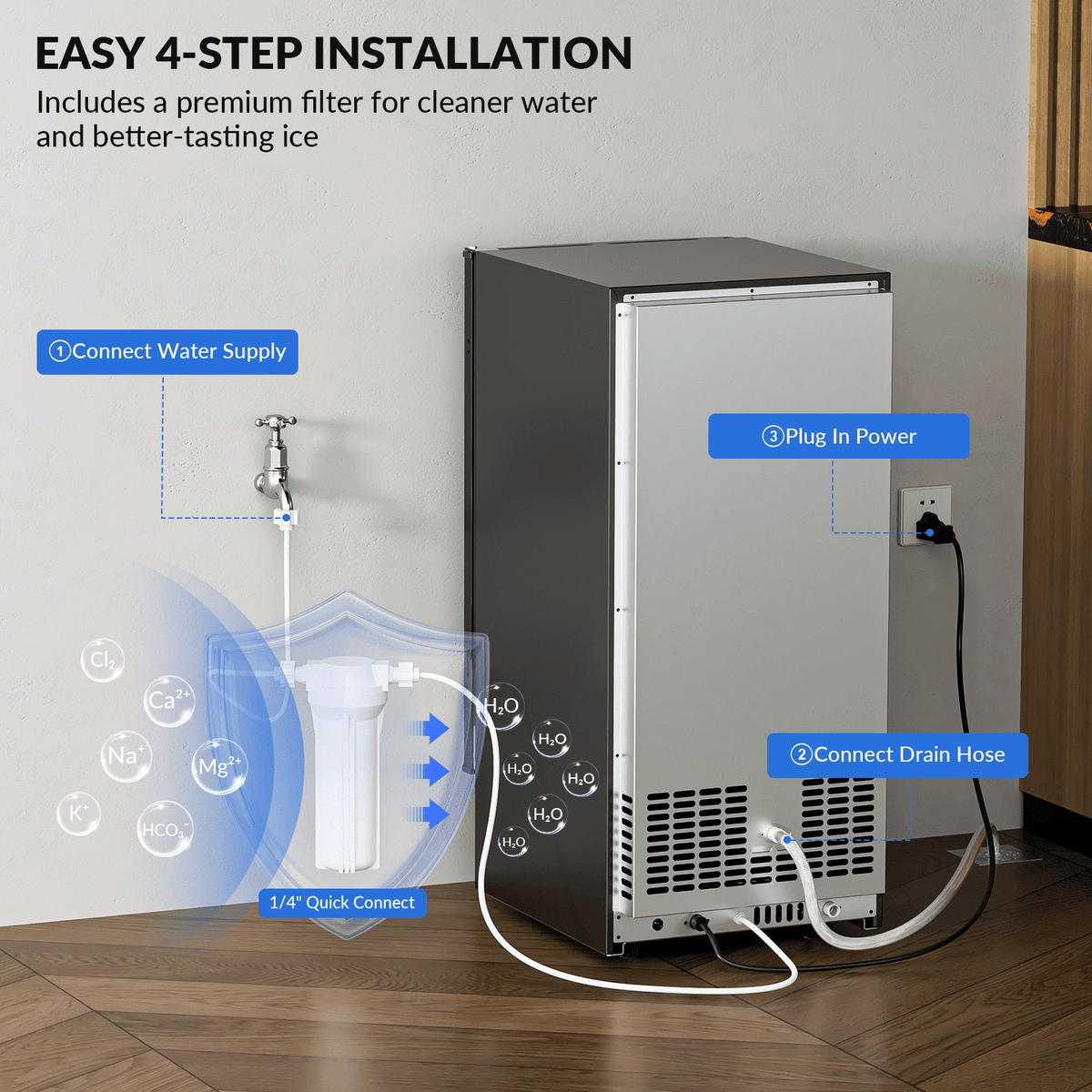 RIOXC Gourmet Top Hat Ice Maker 70 lbs, 15 Inch Built-in Undercounter Machine, Spray Tech for Home Bar & Commercial, ETL