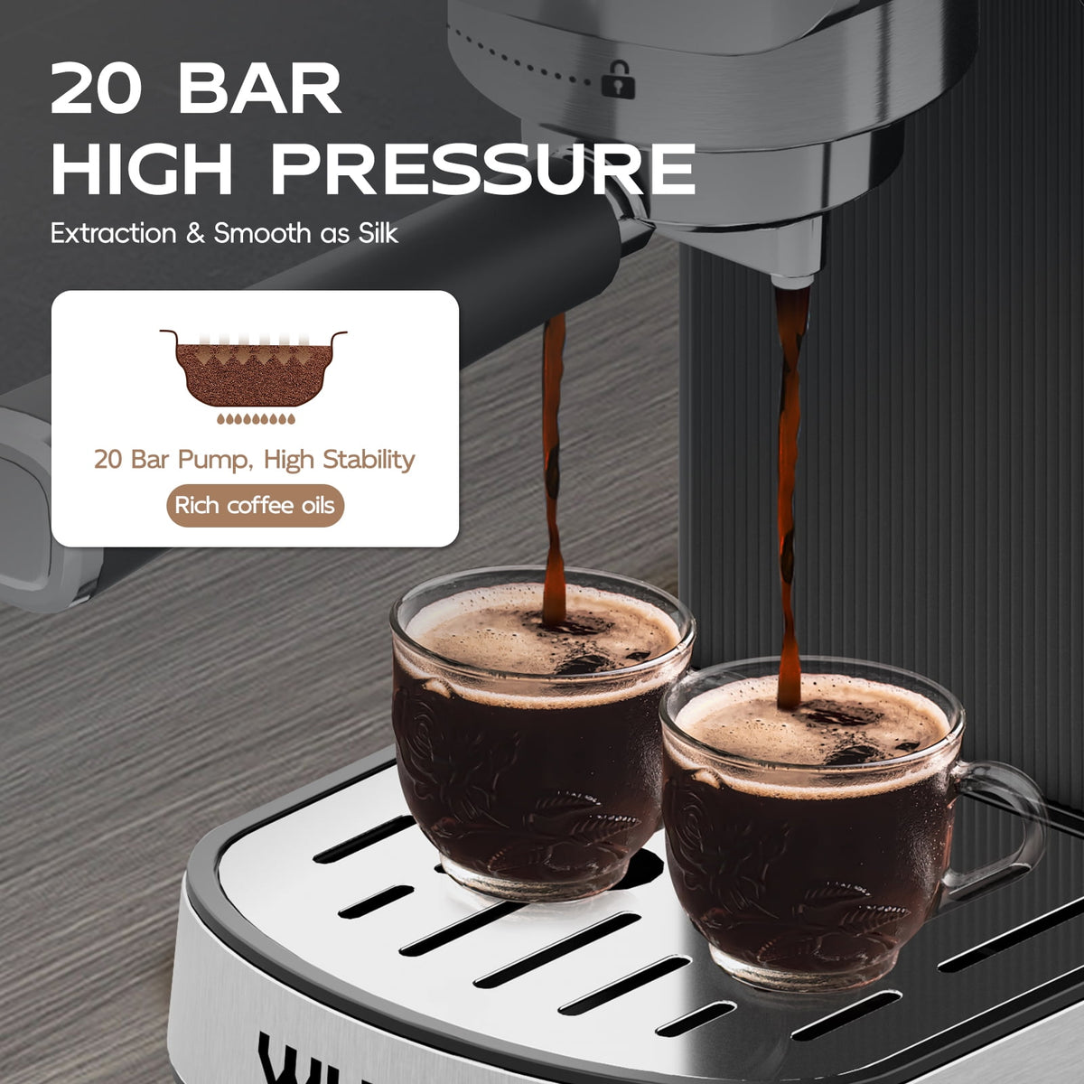 WHALL 20 Bar Touchscreen Espresso Machine & Coffee Maker – With Milk Frother Steam Wand, Stainless Steel Build & Removable Water Tank (New)