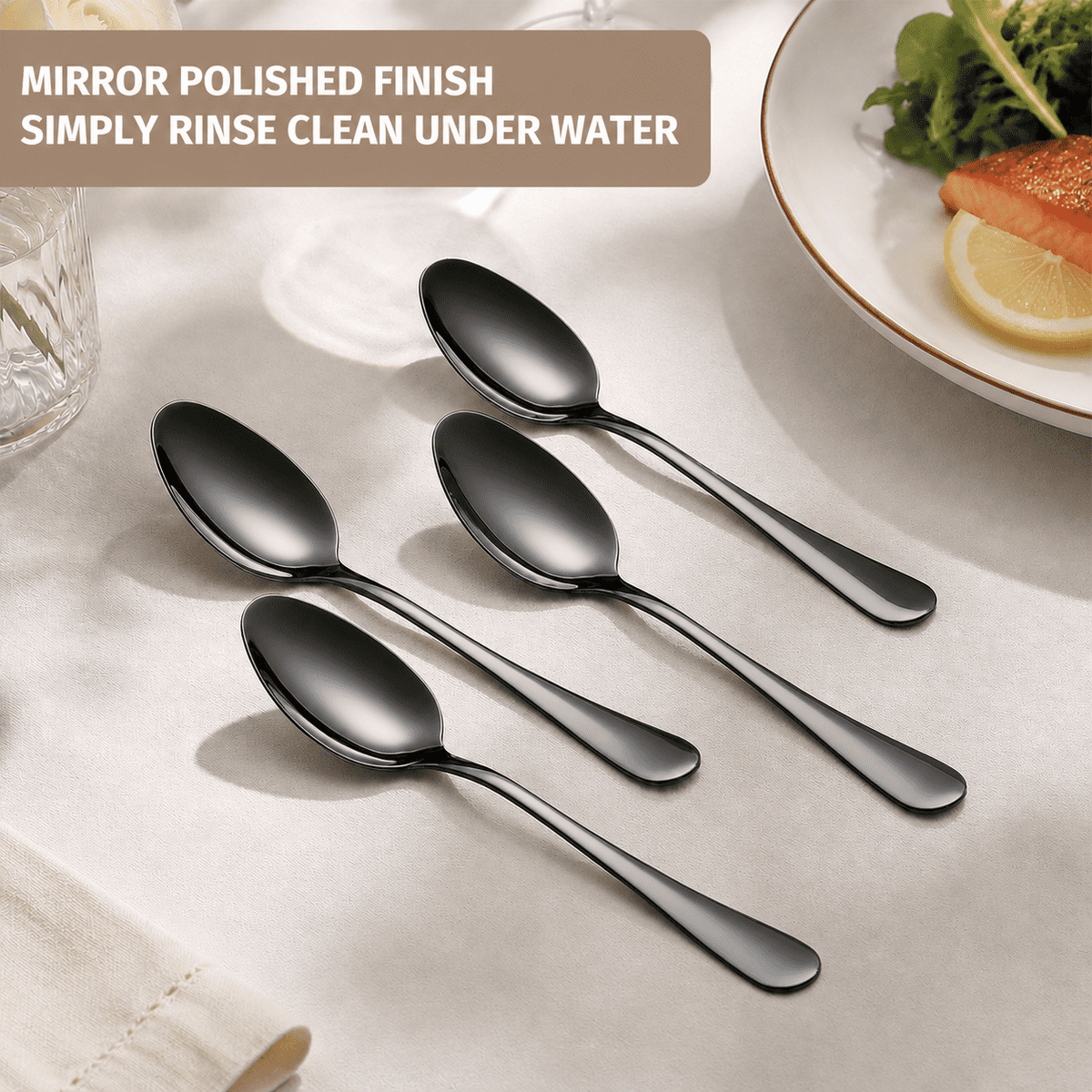 24-Pieces Spoon Fork Silverware Set, TAIMASI Food-Grade Tableware Set for 12, Stainless Steel , Mirror-Polished Dining Flatware Set for Home Restaurant