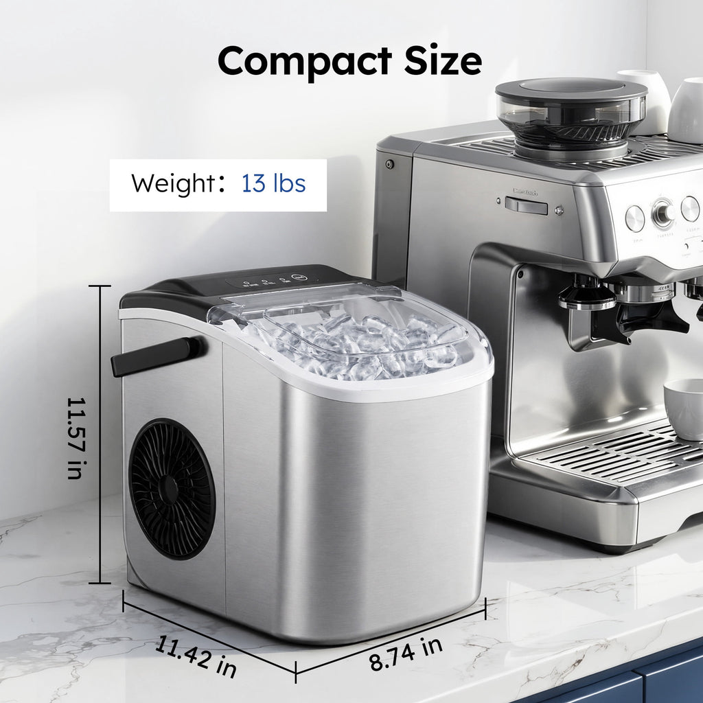 Simzlife Countertop Ice Maker, 26 Lbs/24H, 9 Bullet-Shaped Ice Cubes in 6 Minutes, Auto-Cleaning Ice Machine, Black