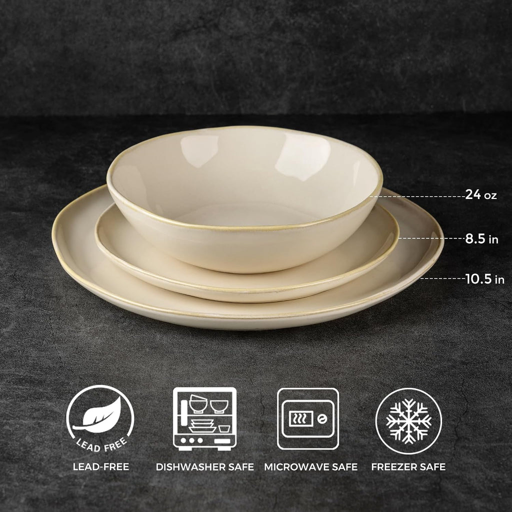 AmorArc Ceramic Dinnerware Sets,Handmade Reactive Glaze Stoneware Plates and Bowls Sets,Highly Chip and Crack Resistant | Dishwasher & Microwave Safe Dishes Set,Service for 4 Set(12pc),Reactive Glaze