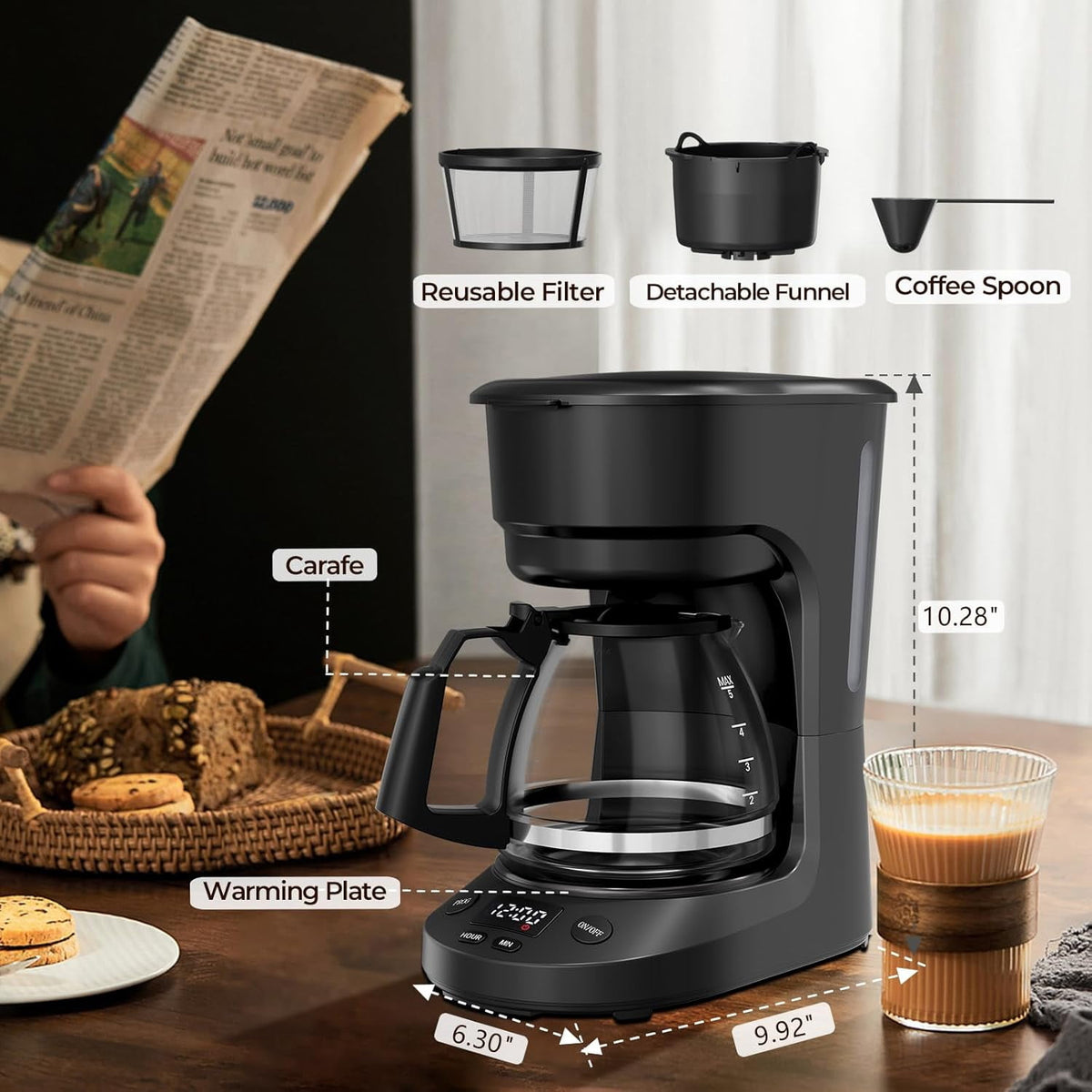 Moifoi Coffee Maker 2-in-1 Single Serve Coffee Machine, for K-Cup Coffee Capsule Pod, Ground Coffee Powder Brewer, Black