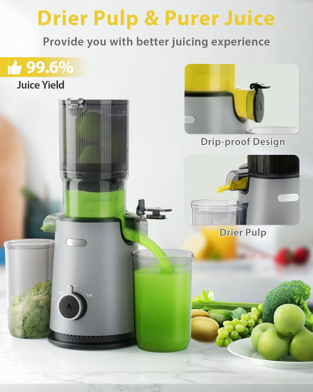 Juicer Machine with 4.35" Wide Mouth, Aeitto Cold Press Juicer Machine for Fruits and Vegetables, Slow Masticating Juicer Whole Fruit Juice Maker, High Juice Yield, Easy to Clean with Brush, Coal