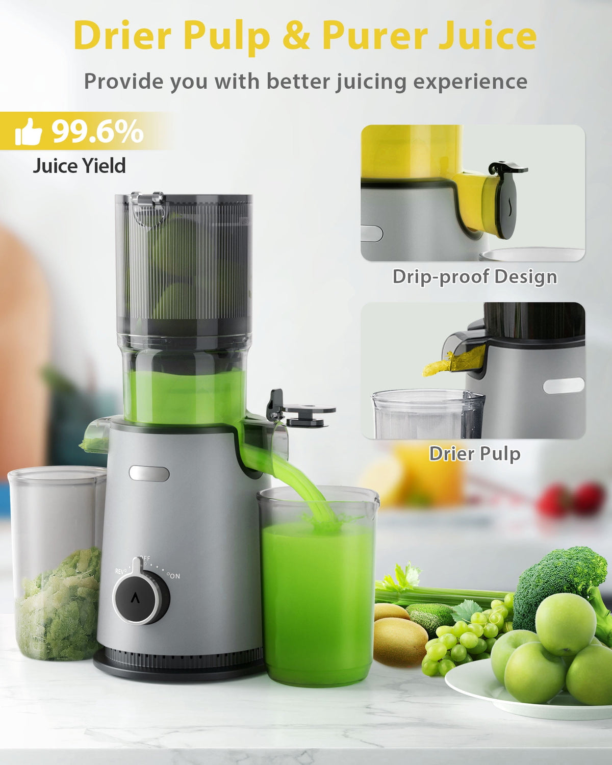 Juicer Machine with 4.35" Wide Mouth, Aeitto Cold Press Juicer Machine for Fruits and Vegetables, Slow Masticating Juicer Whole Fruit Juice Maker, High Juice Yield, Easy to Clean with Brush, Coal