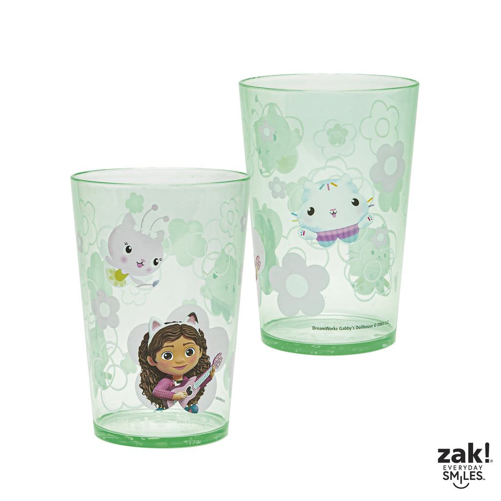 Zak Designs Gabbys Dollhouse Kids 4-Piece 14.5 oz Tumbler Set Durable Plastic Cups Fun Drinkware Nesting 4 pcs Set, Gabby and Friends