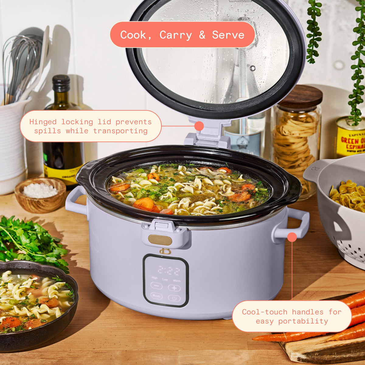 Beautiful 4 Qt Digital Slow Cooker with Hinged Locking Lid, Thyme Green by Drew Barrymore