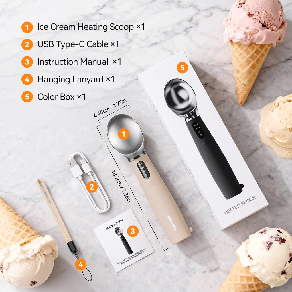 Heated Ice Cream Scoop Rapid Heating Food Grade Stainless Steel 3-Level Temperature Control Waterproof, Effortless Scooping for Seniors, Kids & Women