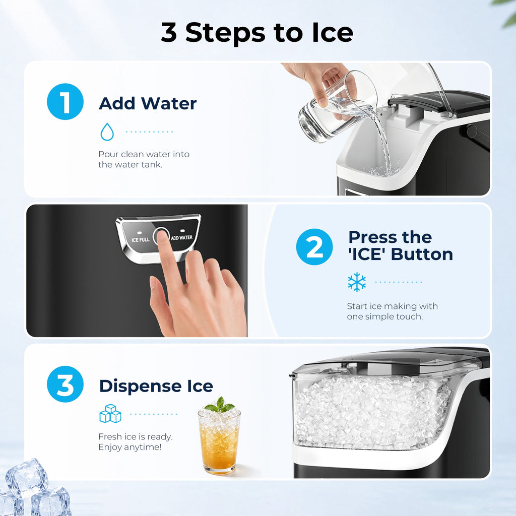 Snowyermine Nugget Ice Maker Countertop with Handle, 35lbs/Day Portable Pebble Ice Machine, Chewable Sonic Ice Ready in 5 Mins, Anti-Fingerprint Matte Self-Cleaning Ice Maker for Home, Kitchen, Party
