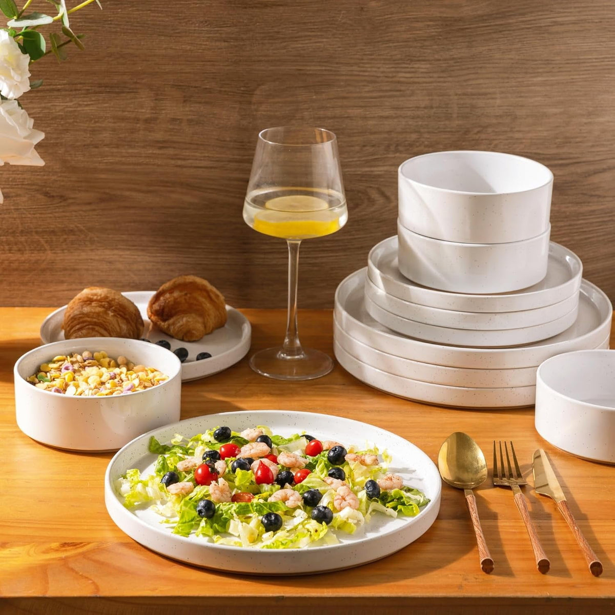 AmorArc Ceramic Dinnerware Set for 4 | Speckled Stoneware Plates and Bowls with unglazed terracotta | Scratch Resistant, Dishwasher & Microwave Safe Dishes Sets- 12-Pcs Pink