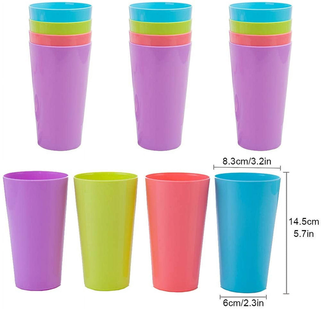 17.5-Ounce Plastic Tumblers (Set of 12), Plastic Drinking Glasses, Mixed-Color, BPA-Free, Shatter-Proof, Dishwasher-Safe