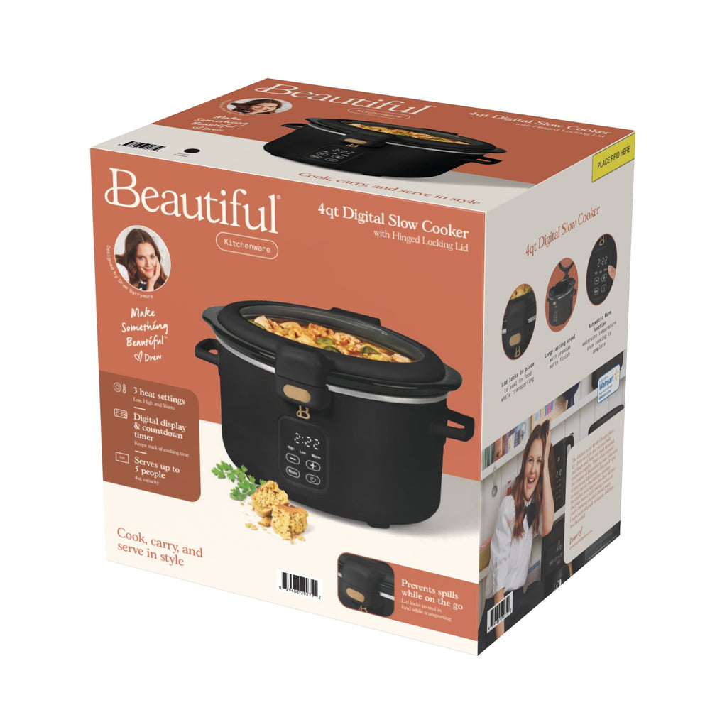 Beautiful 4 Qt Digital Slow Cooker with Hinged Locking Lid, Thyme Green by Drew Barrymore