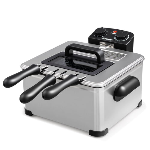Costway Electric Deep Fryer 5.3 QT/21-Cup Stainless Steel 1700W with Triple Basket Silver