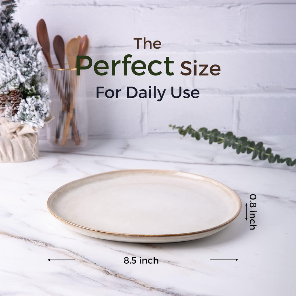 AmorArc Ceramic Plates Set of 6, 8.5 Inch Handmade Reactive Glaze Stoneware Plates set for Dessert, Salad, Appetizer, Dinner, Microwave & Dishwasher Safe, Scratch Resistant-Pearl White