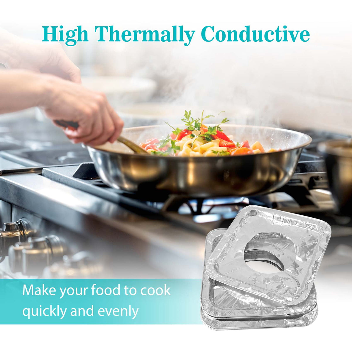 Disposable Aluminum Gas Stove Burner Covers, 8.5x8.5 Inch Heat-Resistant Stove Top Liners, 50 Pack for Easy Cleanup（Round）