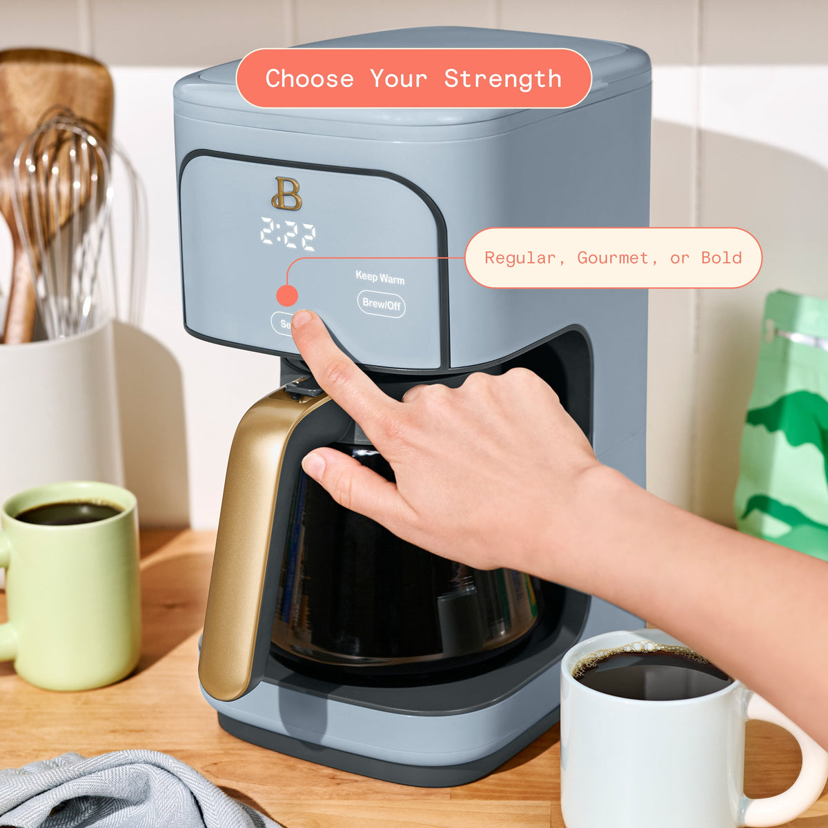 Beautiful 12 cup Programmable Coffee Maker, Thyme Green by Drew Barrymore