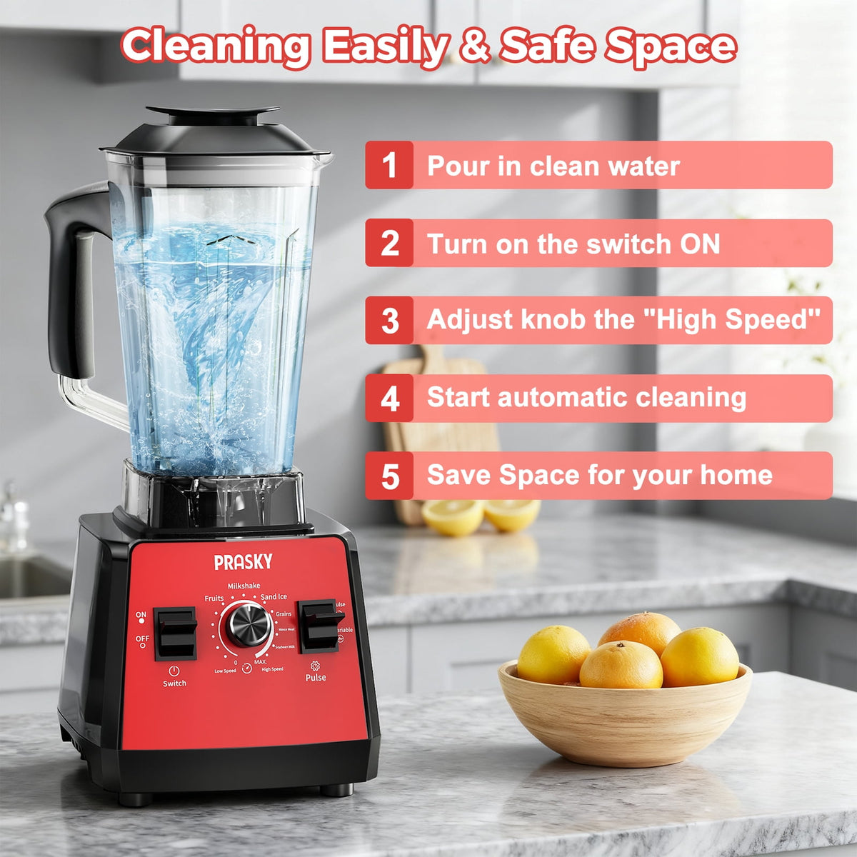 PRASKY Countertop Blender, 2-in-1 Professional Blender, 68oz Capacity 1000W 6 Speeds Blender for Kitchen with 25oz to-go Cup (Black)
