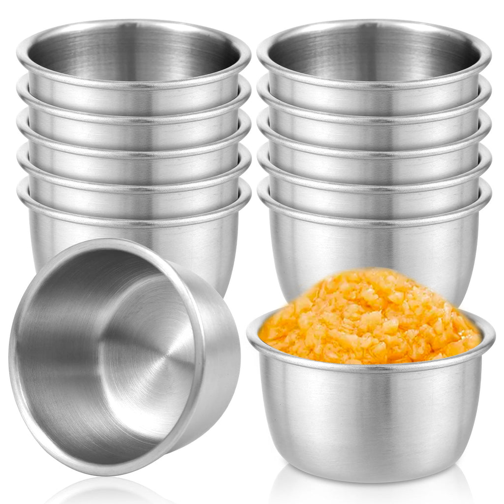 12Pcs 1.5oz Stainless Steel Dipping Sauce Cups, Reusable Metal Ramekins for Condiments & Portion Control, Stackable Mini Bowls for Meal Prep & Ketchup