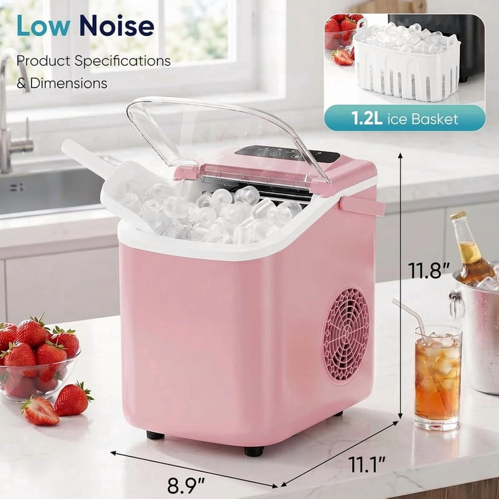 Simenmax Ice Maker Countertop – 26lbs Desktop ice maker with Handle for Home, Kitchen, Office, Outdoors, RV, Camping, White