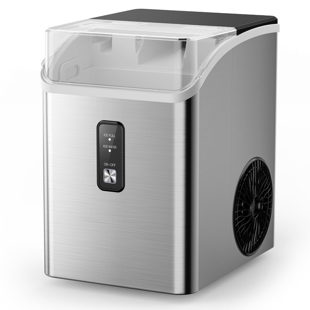 SIMZLIFE Countertop Nugget Ice Maker, 35 Lbs/24H Soft Chewable Pellet Ice, Ready in 7 Minutes, Self-Cleaning Ice Machine, Stainless Steel