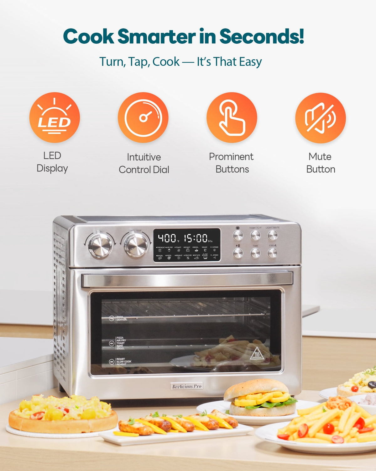 Air Fryer Toaster Oven Combo, 28Quart 12-in-1 Extra Large Countertop Convection Oven with LED Display, Toast, Roast, Bake, Reheat, Broil & Steam , 7 Accessories+Recipe, Stainless Steel