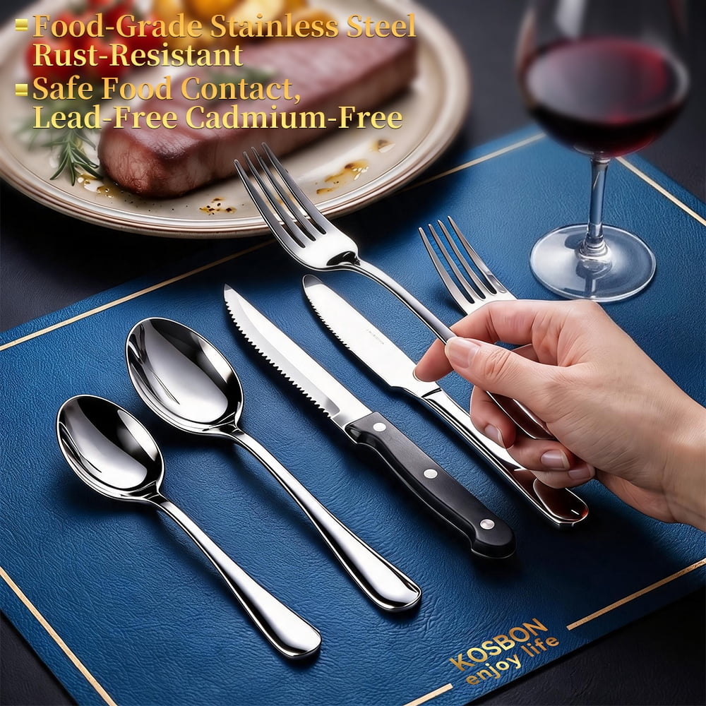 48-Pieces Silverware Set for 8, Stainless Steel Flatware Cutlery Utensil Set forks and Spoons, Kitchen Tableware Set