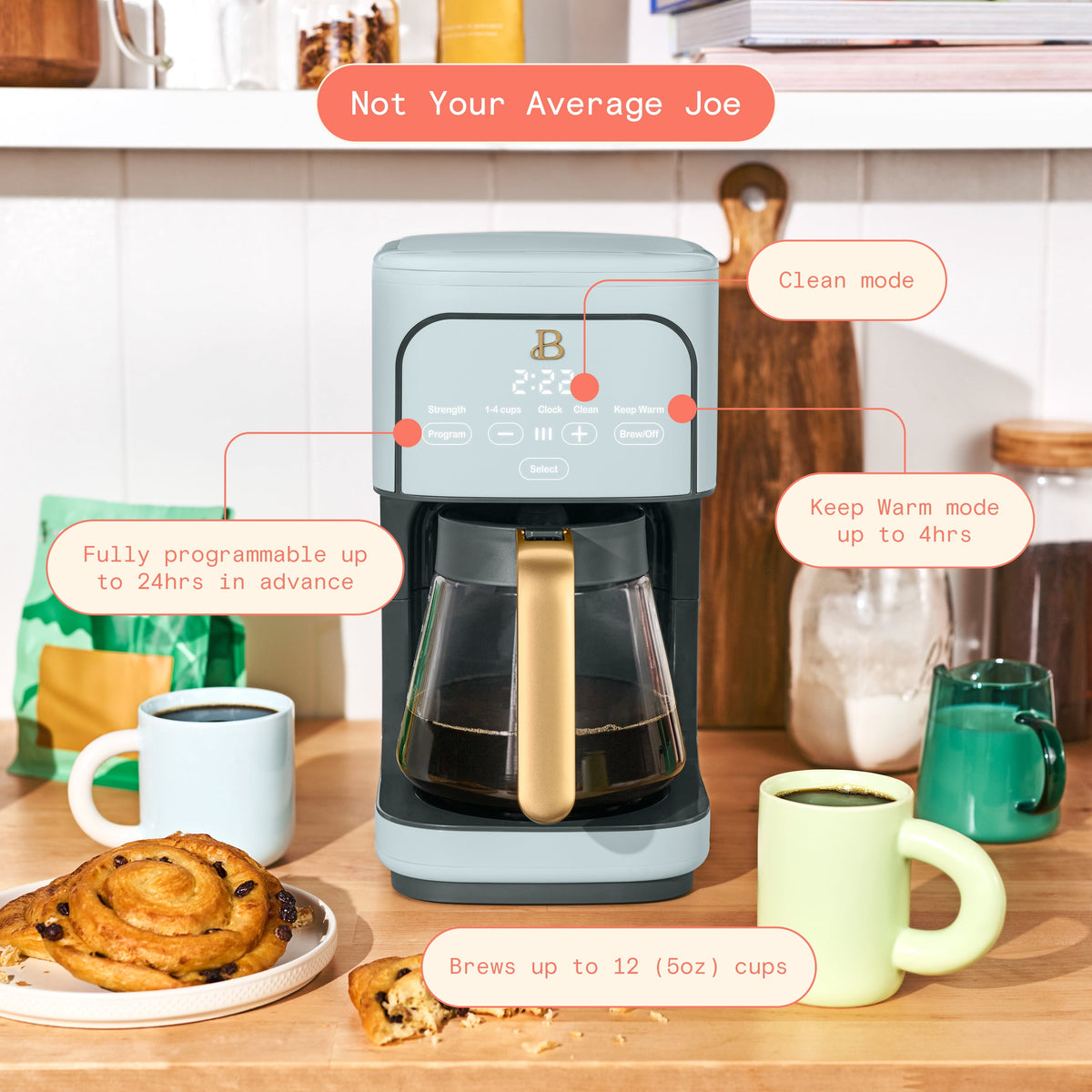 Beautiful 12 cup Programmable Coffee Maker, Thyme Green by Drew Barrymore