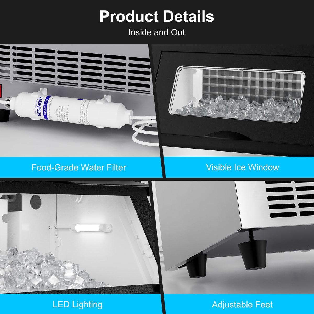 OUTBID Ice Maker Machine Crystal Clear Bullet Ice 52 lbs/24H with Spray Technology, Undercounter Commercial Ice Cube Maker, Built-In for Home Bar and Kitchen